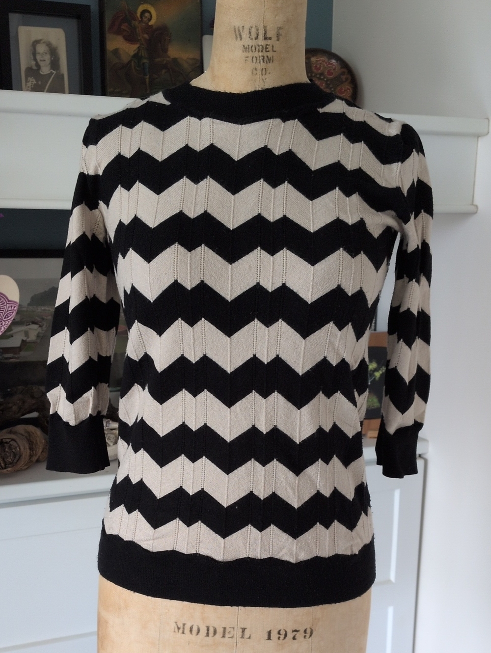 Premise Black and Cream Chevron Crewneck Sweater